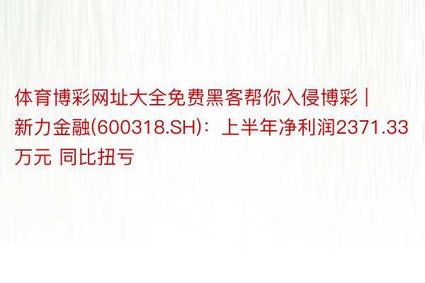 体育博彩网址大全免费黑客帮你入侵博彩 | 新力金融(600318.SH)：上半年净利润2371.33万元 同比扭亏