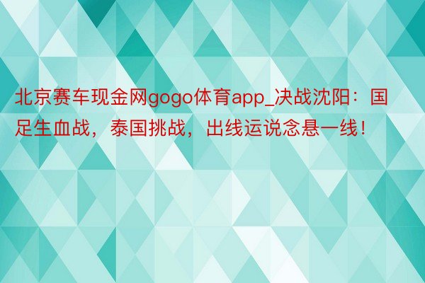 北京赛车现金网gogo体育app_决战沈阳：国足生血战，泰国挑战，出线运说念悬一线！