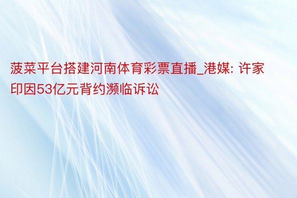 菠菜平台搭建河南体育彩票直播_港媒: 许家印因53亿元背约濒临诉讼