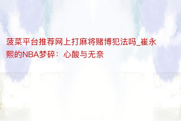 菠菜平台推荐网上打麻将赌博犯法吗_崔永熙的NBA梦碎：心酸与无奈