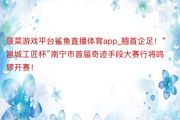菠菜游戏平台鲨鱼直播体育app_翘首企足！“邕城工匠杯”南宁市首届奇迹手段大赛行将鸣锣开赛！
