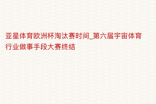 亚星体育欧洲杯淘汰赛时间_第六届宇宙体育行业做事手段大赛终结